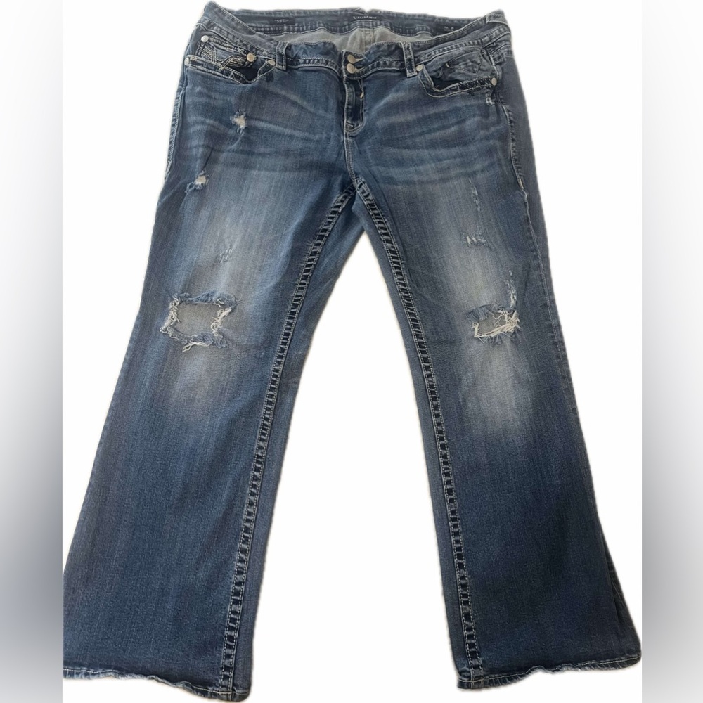 VIGOSS PLUS SIZE 24 Distressed Knee Boot Cut Jeans